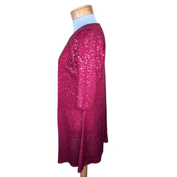 Eileen Fisher Women’s Festive Cranberry Red Silk Sequin Holiday Tunic PM EUC - Picture 7 of 11